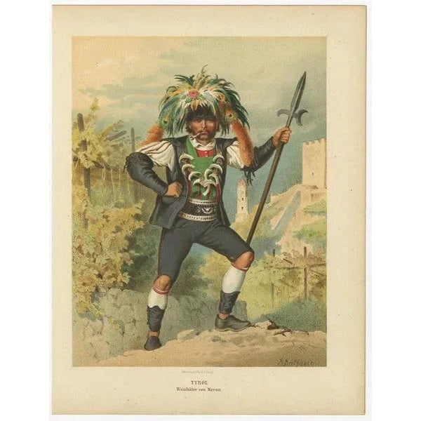 Antique print, titled: 'Tyrol. Weinhuter von Meran.' This original antique print shows the costumes of Italy/Austria;...