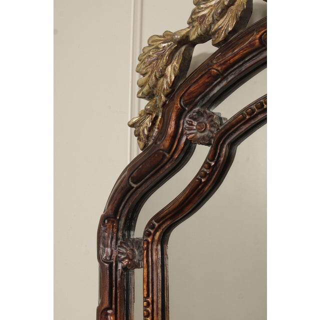 Brown Italian Rococo Style Arched Partial Gilt Wall Mirror For Sale - Image 8 of 12