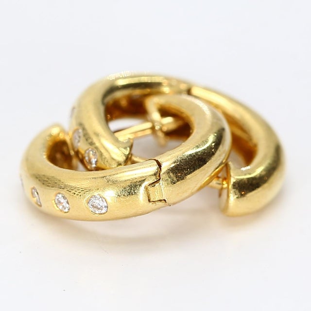 Contemporary Pair of 18k Yellow Gold "Huggies" Earrings With Diamond Accents For Sale - Image 3 of 4