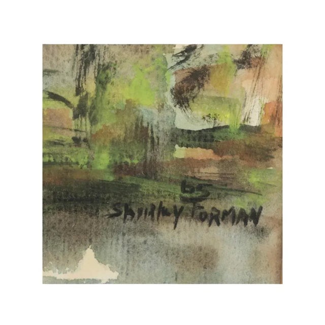 Shirley Forman 1965. American, Watercolor Painting Cityscape Skyline, Signed, Dated. Framed in a brass frame, under glass...