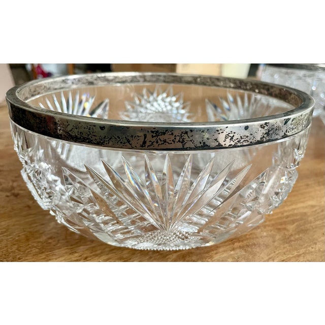 H. Meyen German 800 Silver Rimmed Deeply Brilliant Cut Glass Round Center Bowl For Sale - Image 4 of 11