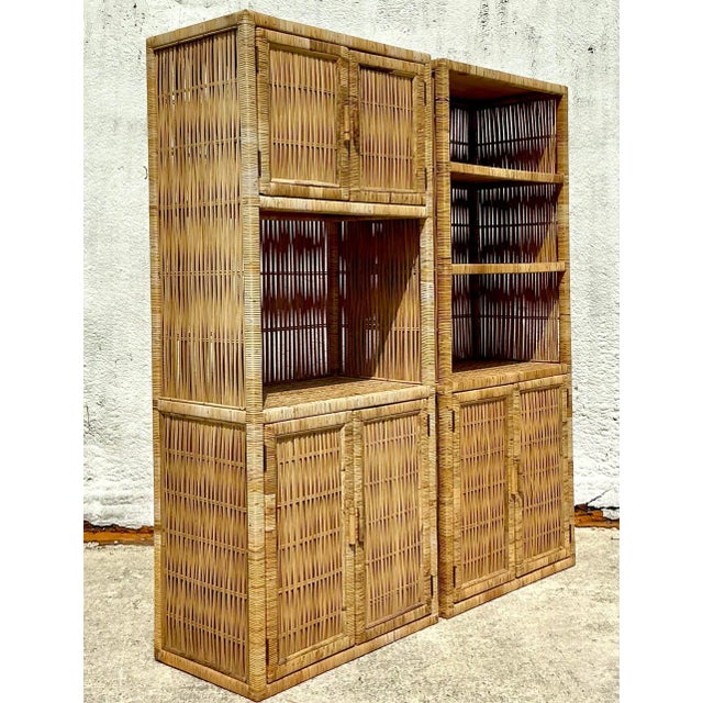 Khaki Vintage Coastal Rattan Etagere - a Pair For Sale - Image 8 of 8