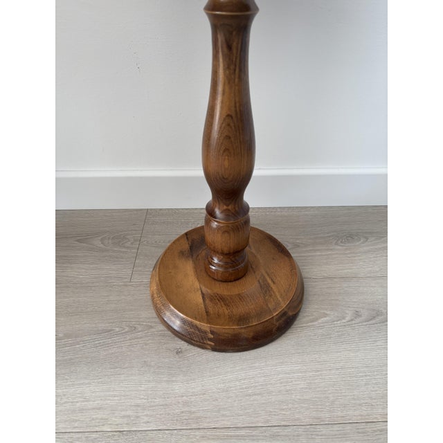 Wood Small Vintage Rustic Round Wooden Side Table with Turned Legs, 1970s For Sale - Image 7 of 8