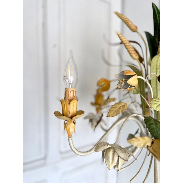 French Floral and Wheat Tole 6-Light Chandelier from Sofidis FlorArt, Late 20th Century For Sale - Image 15 of 18