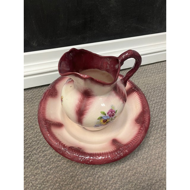 1920s Floral Style Dry Sink - Basin & Pitcher For Sale In Phoenix - Image 6 of 9