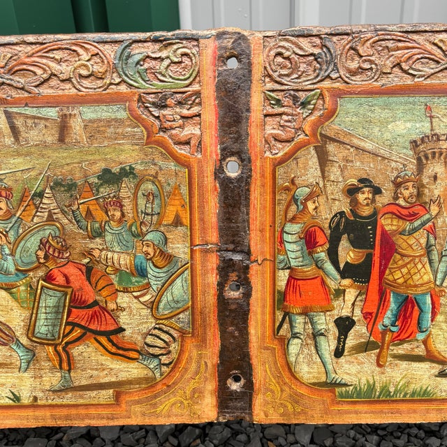 1910s Antique 19th Century Sicilian Horse Wagon or Carriage Side Panel Piece in Coloured Carved For Sale - Image 5 of 9