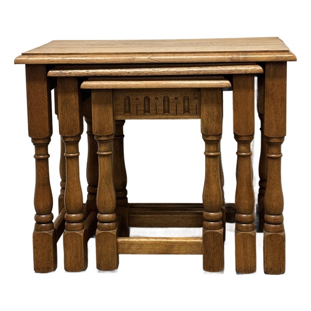 Vintage English Oak Nest of Tables For Sale