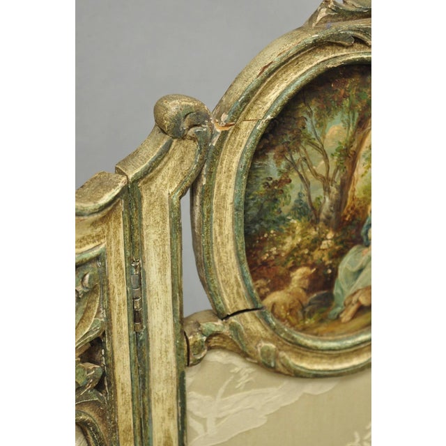 Antique French Louis XV Hand Painted Petite 3 Panel Folding Dressing Screen For Sale - Image 10 of 18