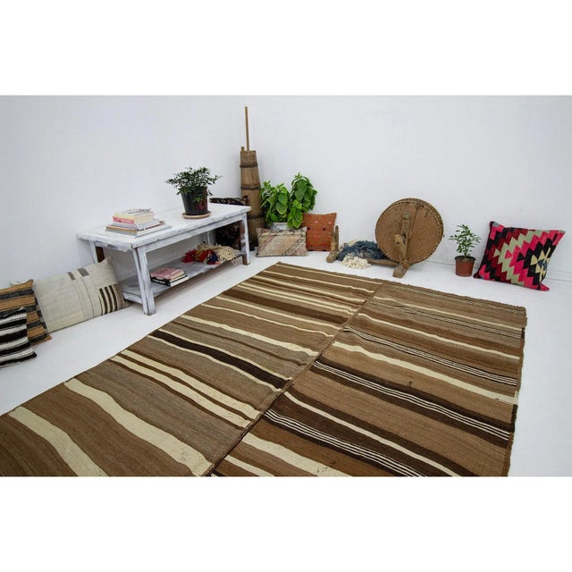 1960s Vintage Striped Natural Brown Kilim Rug- 6′2″ × 10′9″ For Sale In Los Angeles - Image 6 of 7