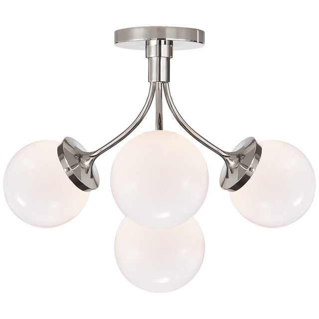 Prescott Medium Semi-Flush Mount in Polished Nickel with White Glass Designer: kate spade new york Canopy: 5" Round...