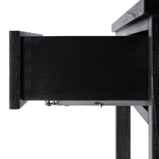 Black Flagstaff 36 in. W Rectangular Wood 2 Drawer Console Table with Lower Open Shelf, Washed Black For Sale - Image 8 of 11