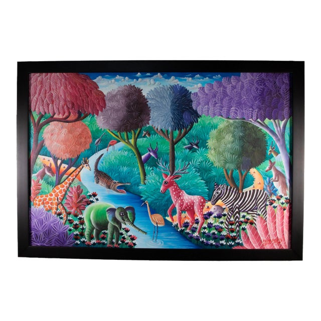 Late 20th Century Fritz Merise (B 1946) - Haitian - Oil on Canvas - 26 3/4" H X 38 3/4" W For Sale