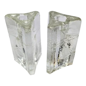 1980s Iittala "Arkipelago" Glass Candlestick Holders Designed by Timo Sarpaneva, a Pair