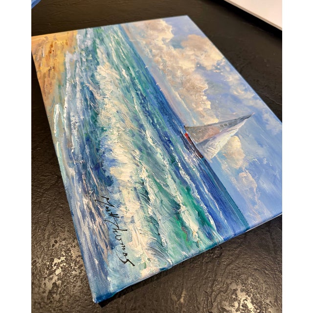 Coastal Sailboat Seascape Clouds — Original Oil Painting by Matt Thomas For Sale - Image 6 of 7