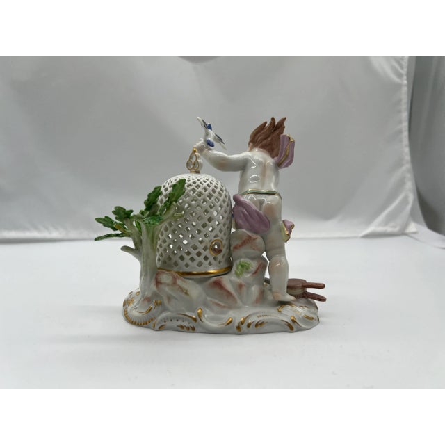 Meissen Porcelain Antique Meissen Porcelain Boy & the Bird Cage Figure Model For Sale - Image 4 of 9