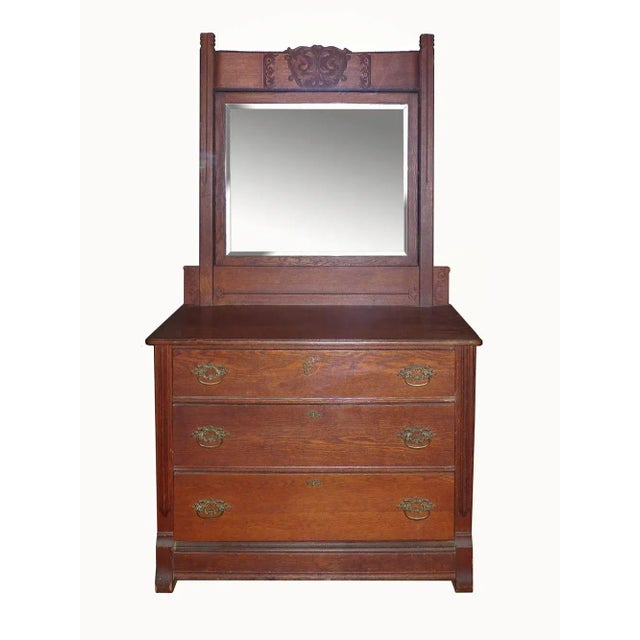 Late 19th Century Oak Bureau With Beveled Glass Mirror For Sale - Image 5 of 5