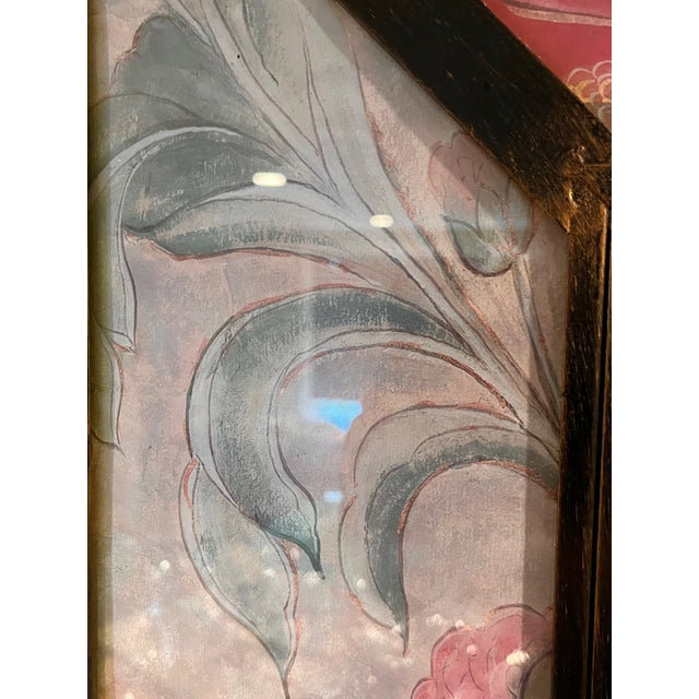Vintage Peruvian Reverse Painted Glass Floral Mirror 23x23" For Sale - Image 6 of 7