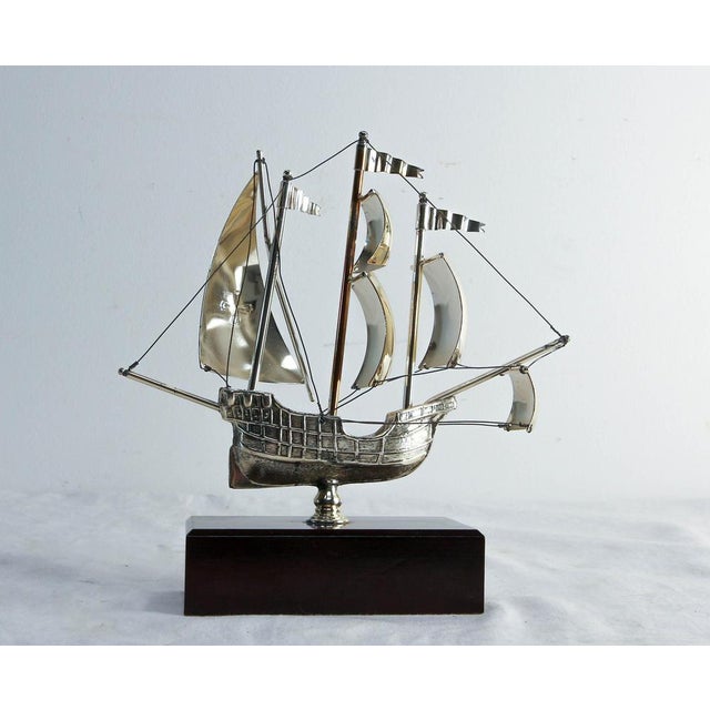 French Decorative Model Silver Boat on Pedestal, 1980 For Sale - Image 4 of 7