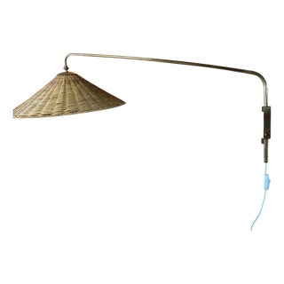 Adjustable Wall Light in Brass and Rattan by Valinte Finland, 1950s For Sale