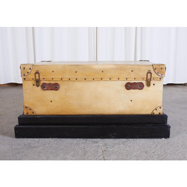 19th Century English Leather Luggage Trunk on Stand Chairish