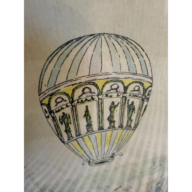 Vintage "Montgolfiere Lancee a Tivoli 1800" Colored Lithograph, Framed For Sale - Image 4 of 12