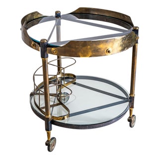 Brass and Glass Bar Cart, Italy, Mid-20th Century For Sale
