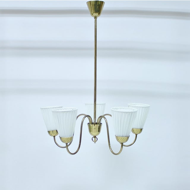 Bergboms Swedish Modern Brass Chandelier from Bergboms, 1940s For Sale - Image 4 of 11