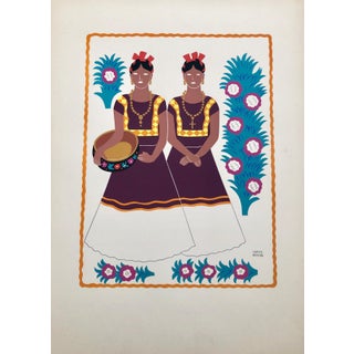 Carlos Merida, 1945 Mexican Modernist Silkscreen Serigraph Print Regional Folk Art Dress Mexico, 1945 For Sale
