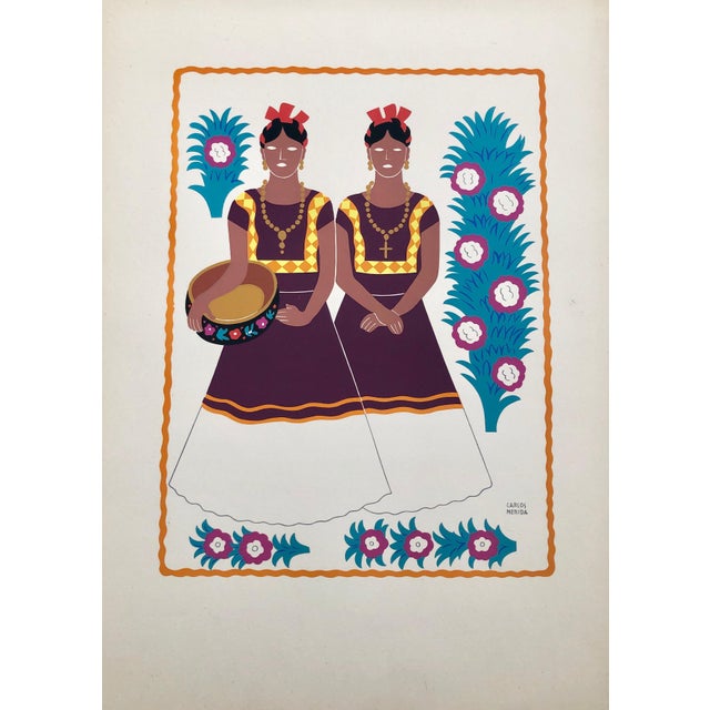 Carlos Merida, 1945 Mexican Modernist Silkscreen Serigraph Print Regional Folk Art Dress Mexico, 1945 For Sale