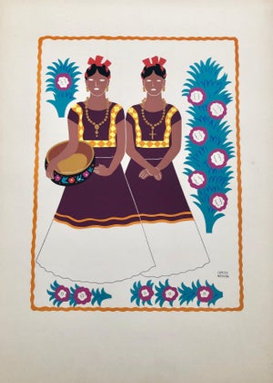 Carlos Merida, 1945 Mexican Modernist Silkscreen Serigraph Print Regional Folk Art Dress Mexico, 1945