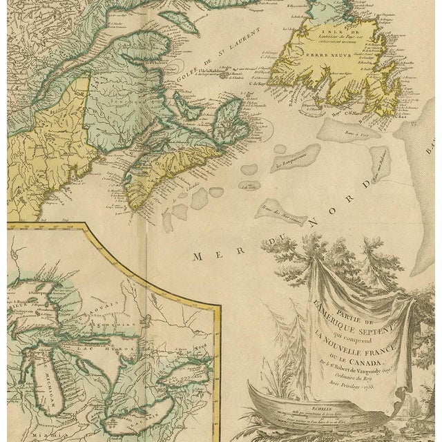 Antique Map of New England and Part of Canada by Vaugondy, 1755 For Sale - Image 4 of 5