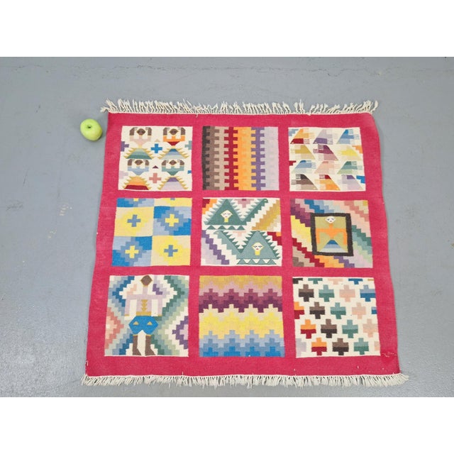 Vintage Kelim with abstract plane division bohemian wall hanging Boho rug '60 Hand-knotted Kelim Very colorful pattern...