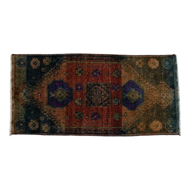 Textile Hand Knotted Mat Rug Distressed Low Pile Petite Rug - 21'' X 37'' For Sale - Image 7 of 13