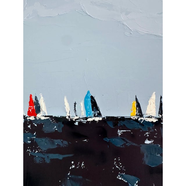 Textile "Regatta" Modern Original Oil Painting, by Jennifer Hohlfelder For Sale - Image 7 of 8