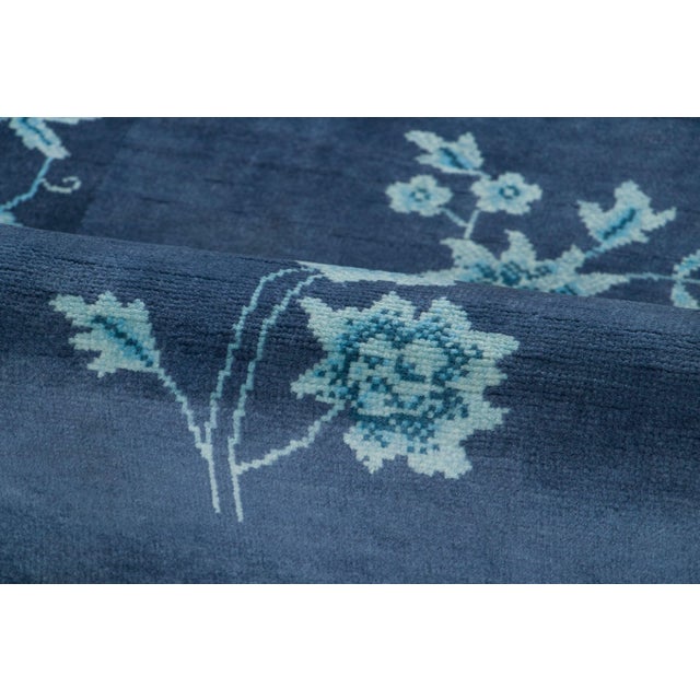 Rug & Kilim Contemporary Chinese Art Deco Style Floral Square Wool Rug by Rug & Kilim, India For Sale - Image 4 of 6