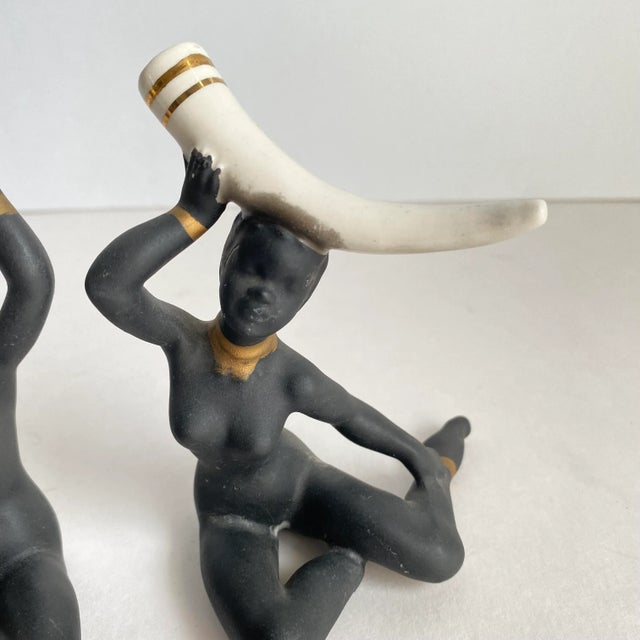 Vintage 1950s Female Nude Ceramic Figurines African Tribal Women Japan a Pair For Sale - Image 4 of 12