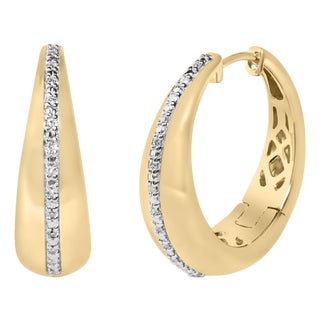 Gold Vermeil Diamond Accent Bold Hoop Earrings, Pair For Sale