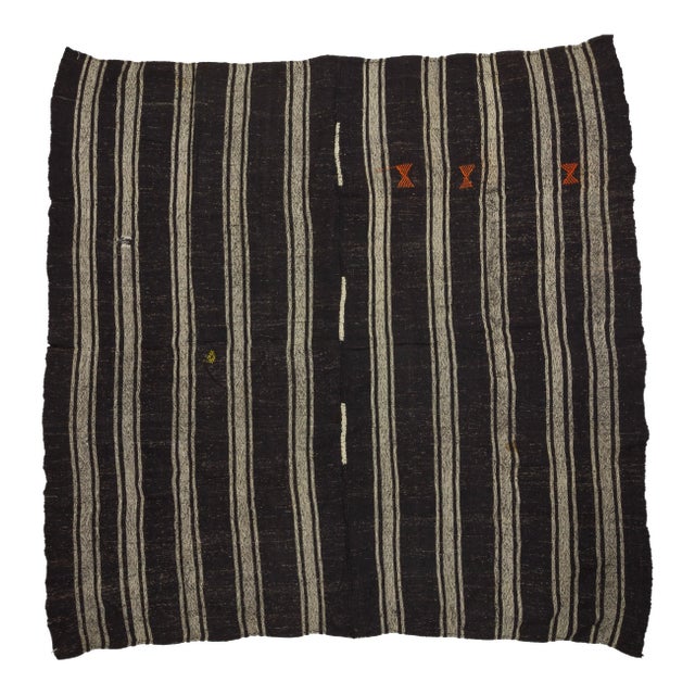1960's Vintage Kilim Black & Gray Striped Rug- 9′10″ × 10′ For Sale