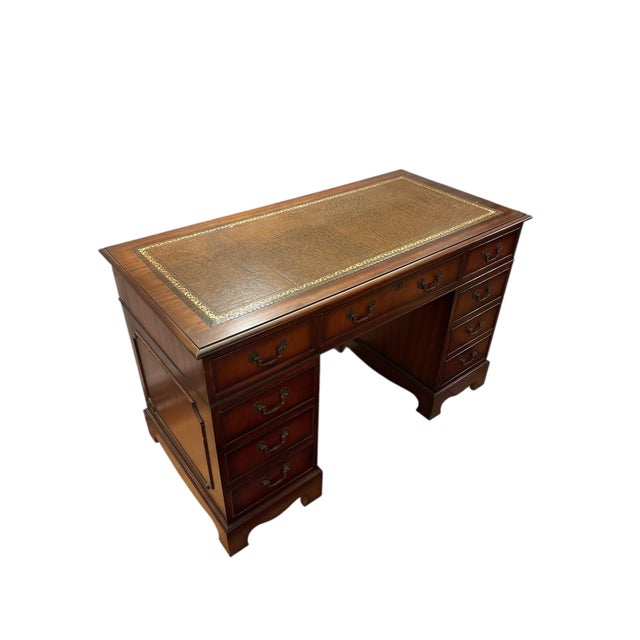 Vintage English Pedestal Desk with Side Tables, Set of 3 For Sale - Image 4 of 6