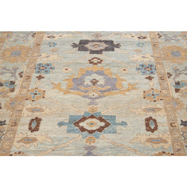Textile Blue Handmade Modern Sultanabad Wool Rug With Floral Motif For Sale - Image 7 of 9
