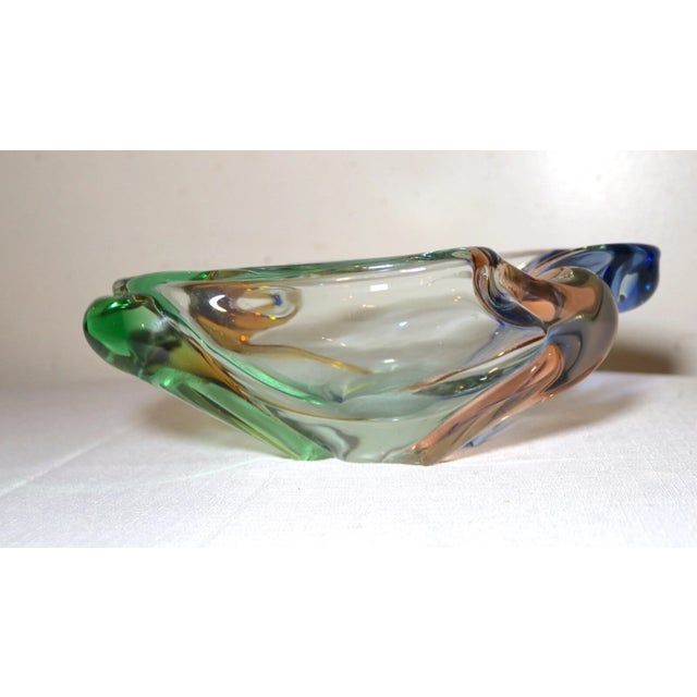 1960s Large Vintage Hand Blown Murano Art Glass Cigarette Cigar Ashtray Italy Rainbow For Sale - Image 5 of 12