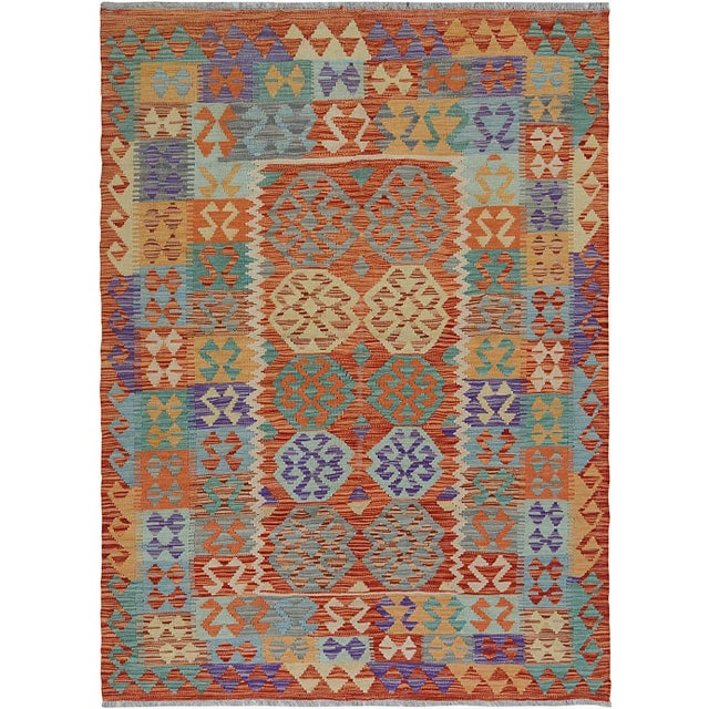 Textile Hand Knotted Traditional Design Uzbek Wool Kilim. 4'11" X 6'5" For Sale - Image 7 of 7