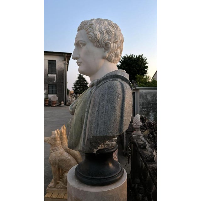 Stone Huge Bust of Roman Emperor, 1950, Marble For Sale - Image 7 of 10
