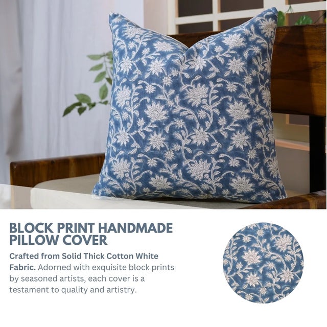 Elevate your space with this block print handmade cushion cover, thoughtfully crafted on thick white cotton. The natural...