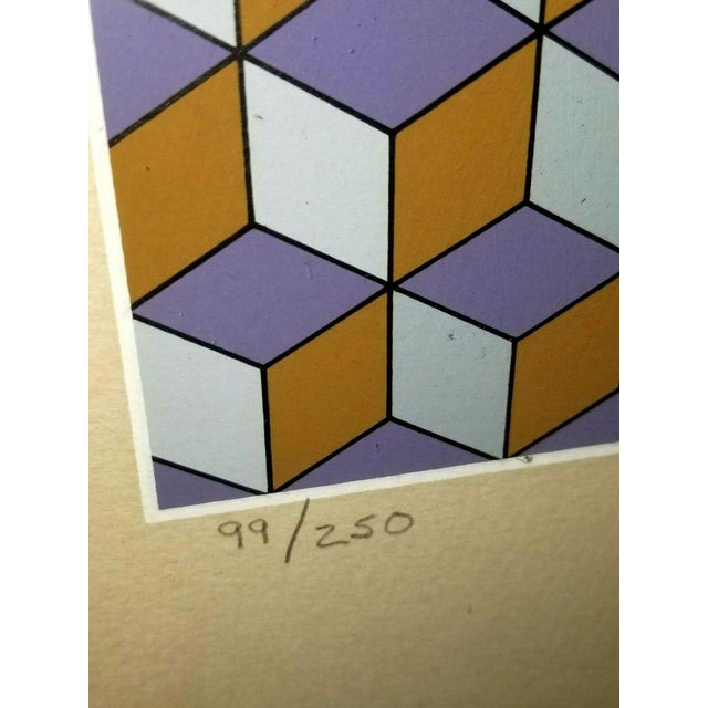 Purple 1980 "Nebulous" Op Art Abstract Silkscreen by Victor Vasarely, Framed For Sale - Image 8 of 13