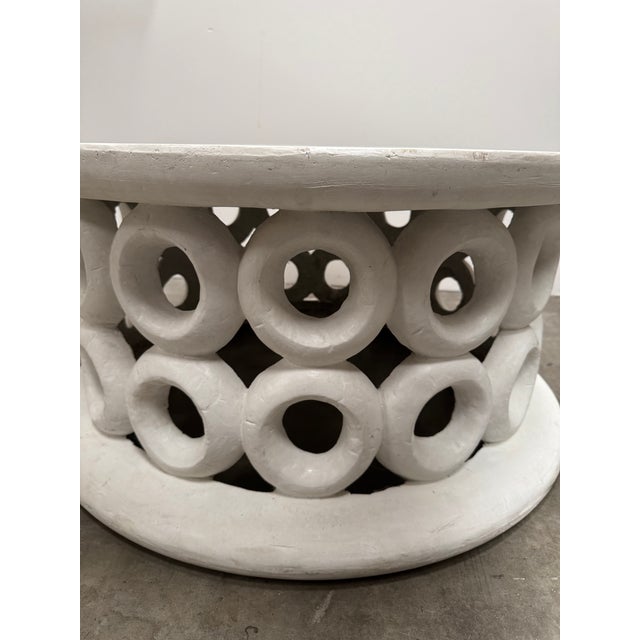 35" Round White Plaster Coffee Table for Outdoors or Indoors For Sale - Image 6 of 10