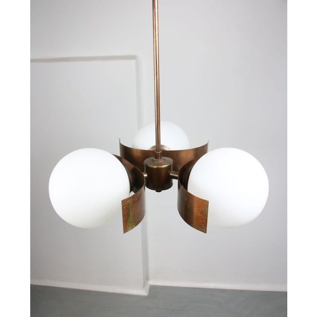 Vintage Italian Copper and Opaline Glass Chandelier For Sale - Image 16 of 18