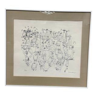 Original 1975 Ink Drawing – Café Scene, Signed & Framed. For Sale