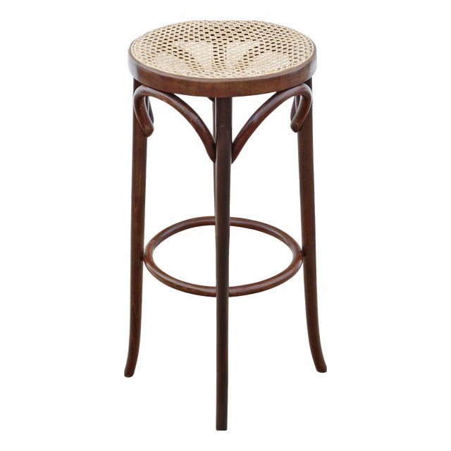 Antique Bentwood High Tall Stool with Cane Seat, 1925 For Sale