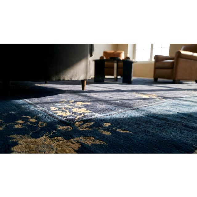 Fascinating Navy Background With Lovely Intricate Floral Design Antique Chinese Peking Rug For Sale - Image 11 of 11